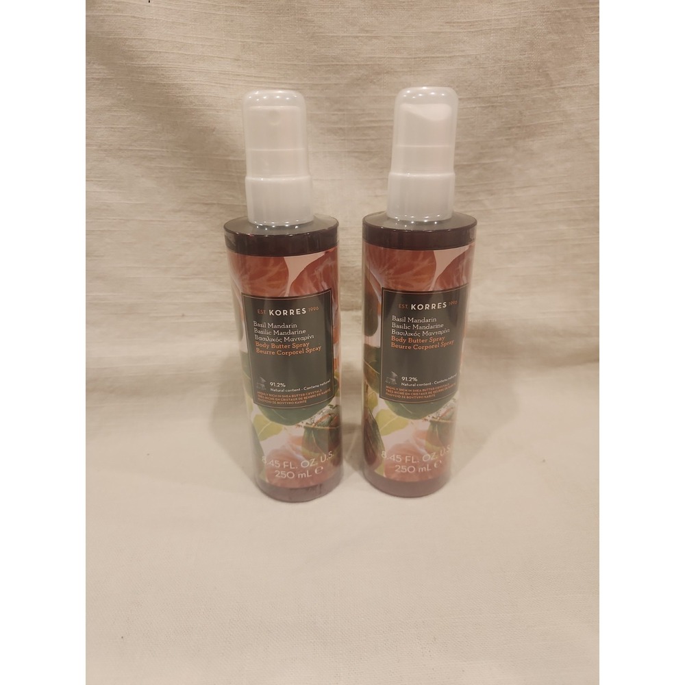 2 KORRES Basil Mandarin Body Butter Spray 8.45 fluid ounces Sealed